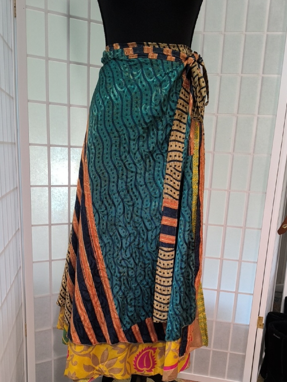 Vintage Reversible Sari Silk Magic Wrap Skirt | Boho Maxi | One Size